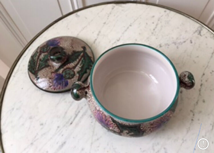 Vallauris sandstone pot hand-painted 60s