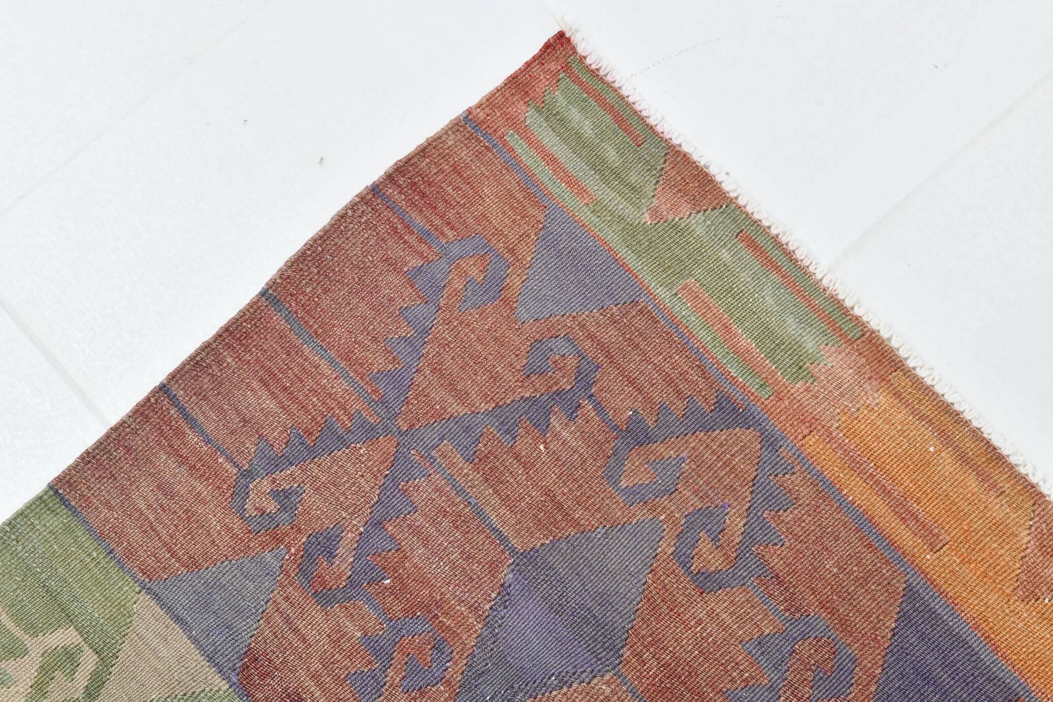 Purple & Orange & Red & Green Kilim Rug, Orientel Kilim Rug 176x390Cm