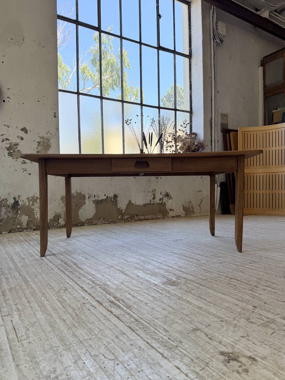 Beech and pine farmhouse table with spindle legs 170 cm