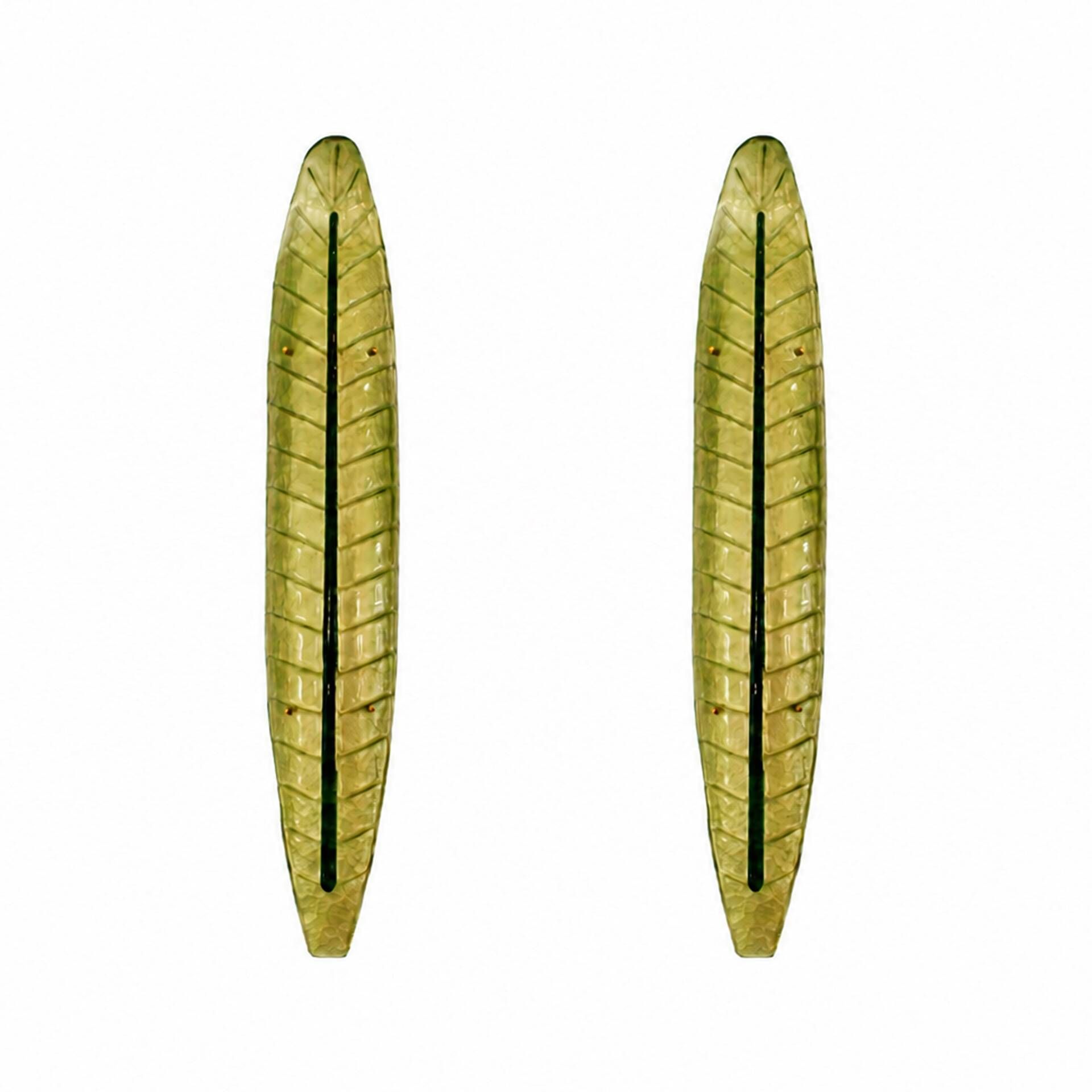 Pair of Green Murano Glass Leaf Wall Sconces, Italy 1990s