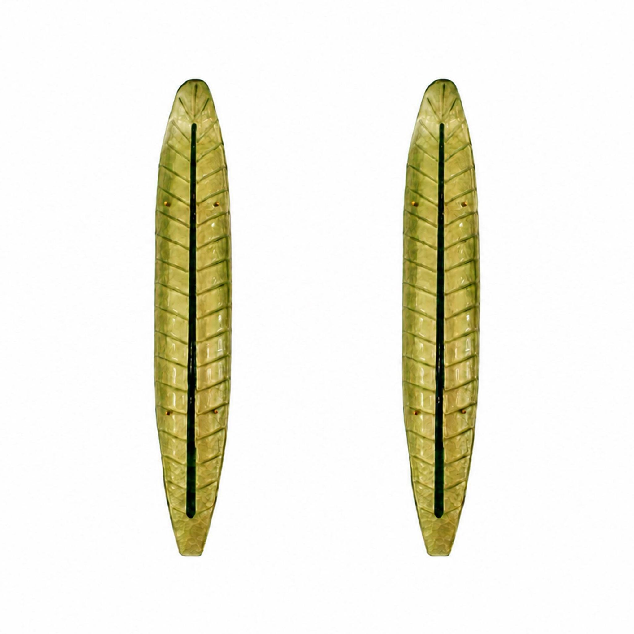 Pair of Green Murano Glass Leaf Wall Sconces, Italy 1990s