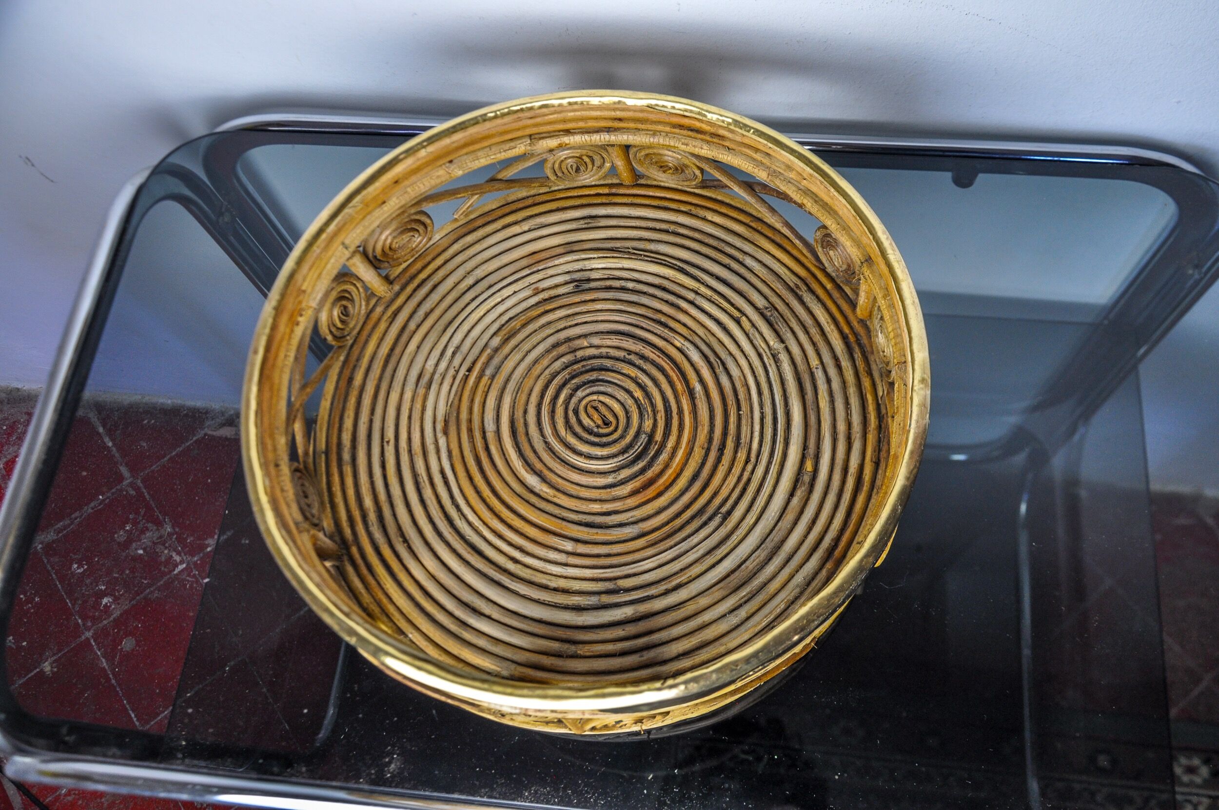 Rattan and brass centerpiece, Italy, 1970