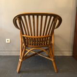 Duo of rattan armchairs with cushions