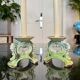 Paire de bougeoirs vintage - faïence céramique verte et bleue - bougies décoration