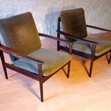 Pair of Danish Grete Jalk armchairs model Poul Jeppesen 56 in rosewood Denmark.