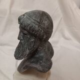 Bust of Poseidon in cast stone with bronze effect, on base