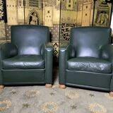 Paire de fauteuils Club cuir vert Poltrona Frau édition limitée