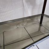 Smoked glass service two trays base wood and chrome metal