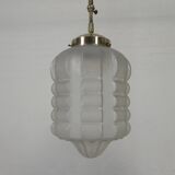 Art Deco pendant lamp with matt glass shade and brass fixture, 1930s