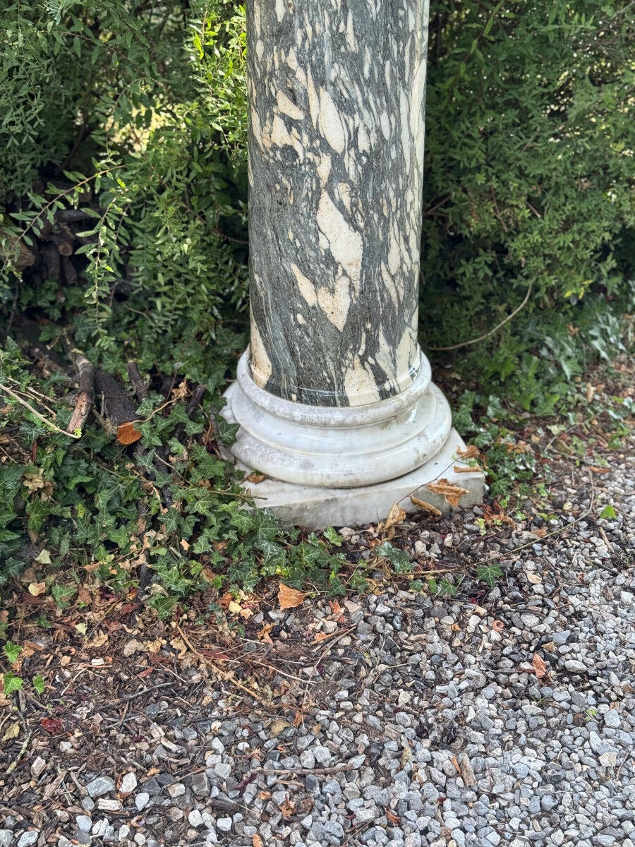 Pair of large green and white cipollino marble columns, 294cm high, Italy circa 1880