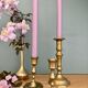 Set of 3 antique brass candle holders/candelabra.