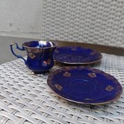 Superb Coffee/Tea Trio in Cobalt Blue & Gold Porcelain - Chodzież Poland