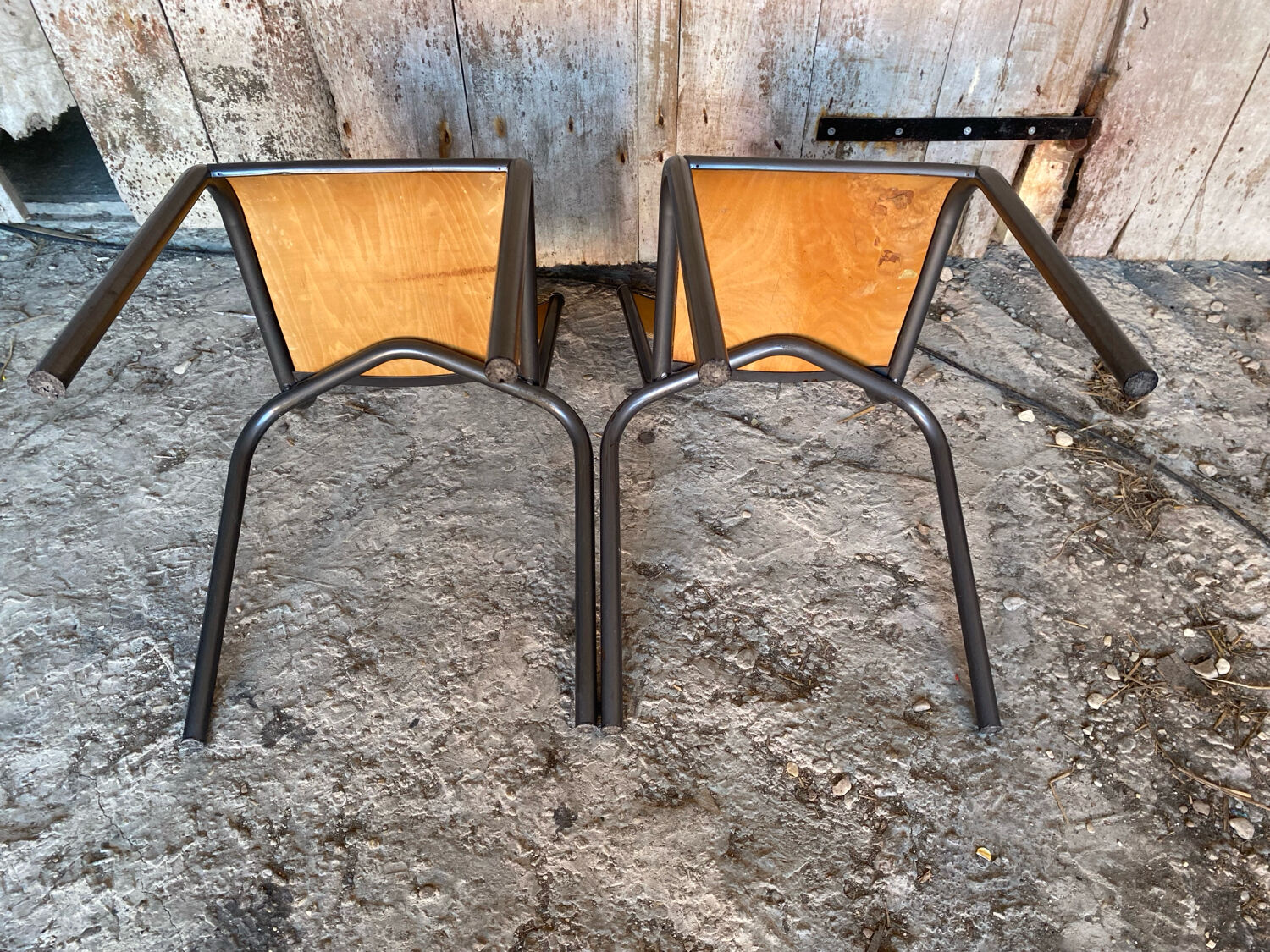 Pair of Vintage Style MULLCA Model 510 Grey Metal + Wood Chairs