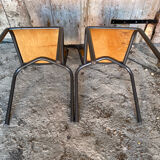 Pair of Vintage Style MULLCA Model 510 Grey Metal + Wood Chairs