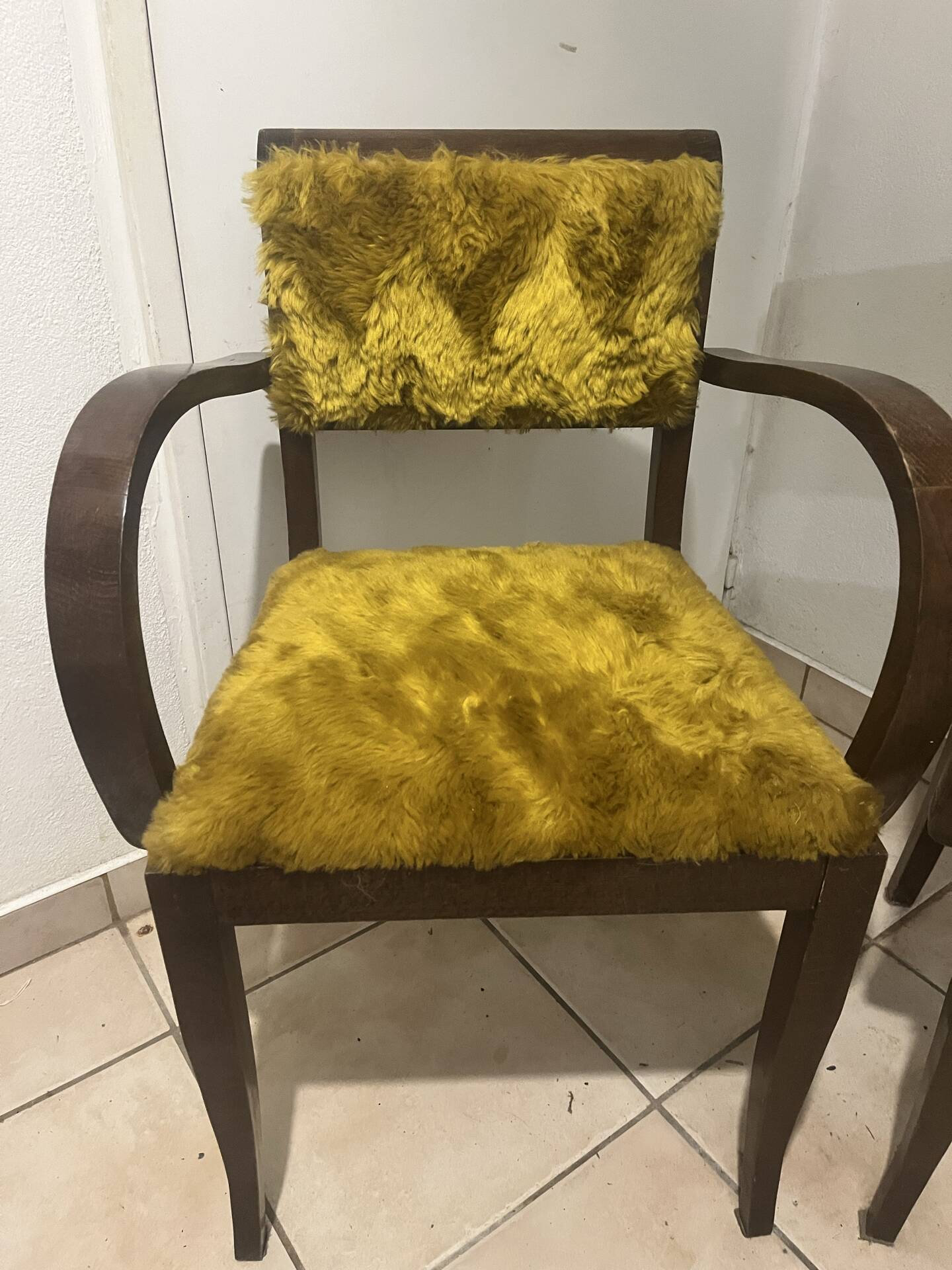 Pair of vintage Art Deco bridge armchairs — Fleece / fur fabric
