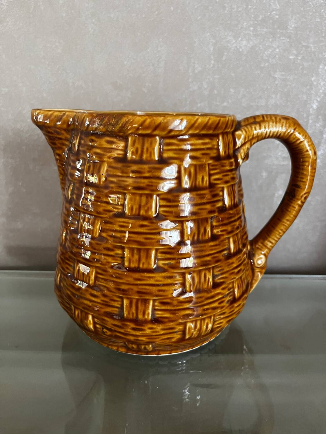 Digouin and Sarreguemines ceramic pitcher with braided decoration