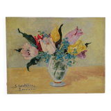 Oil on cardboard Tulips and Forget-me-nots Latallerie-beurier