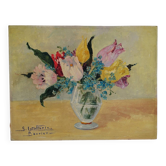 Huile sur carton Tulipes et Myosotis Latallerie-beurier