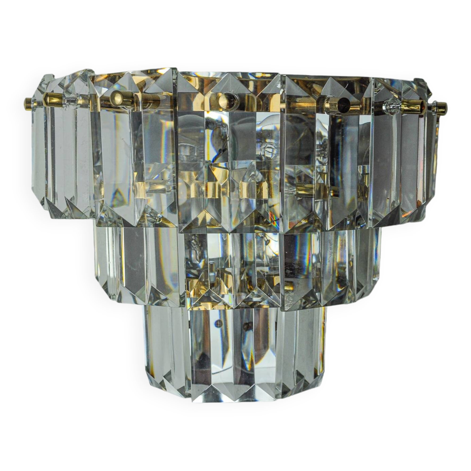 Kinkeldey wall light, cut crystals, 3 levels, Germany, 1970