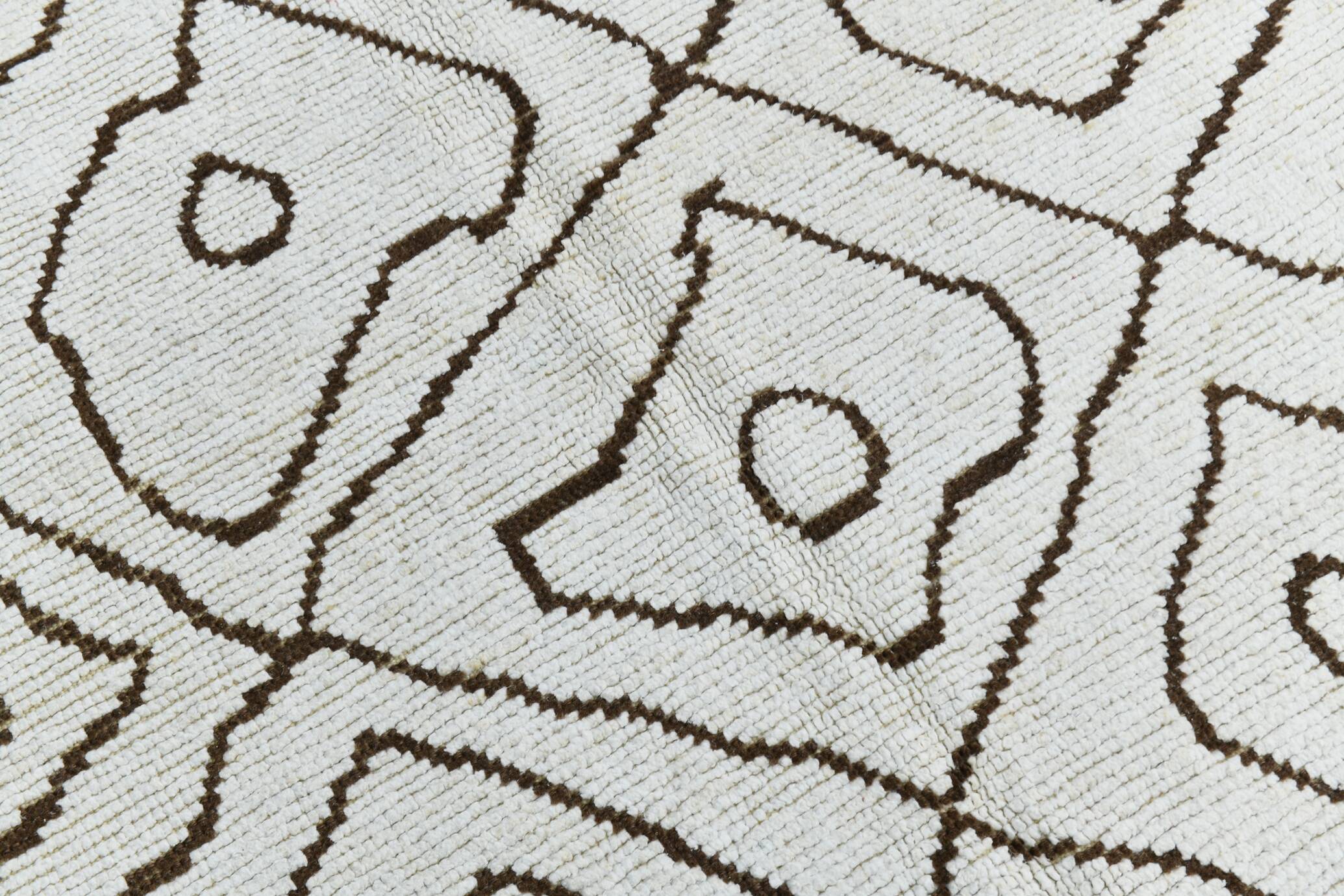 7x10 Off White & Brown Super Soft Moroccan Kilim Rug, 203x300Cm