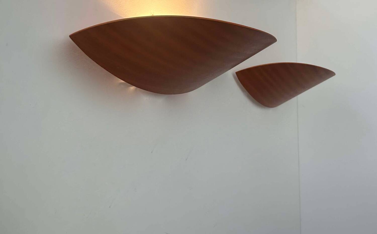 Pair of vintage wall lights, thermoformed wood, France 1970
