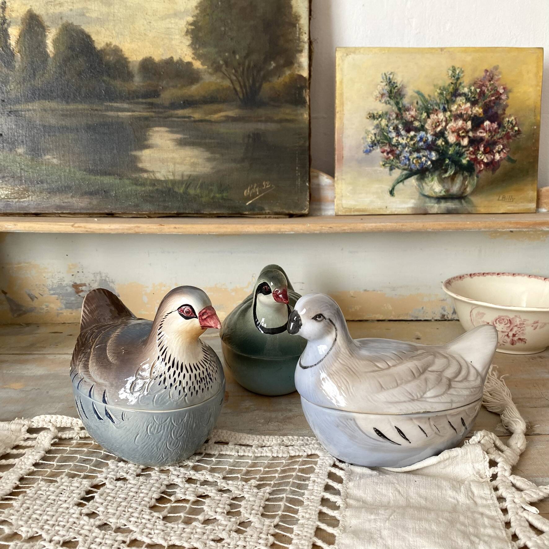Ceramic partridge, zoomorphic terrines by Michet Caugant.
