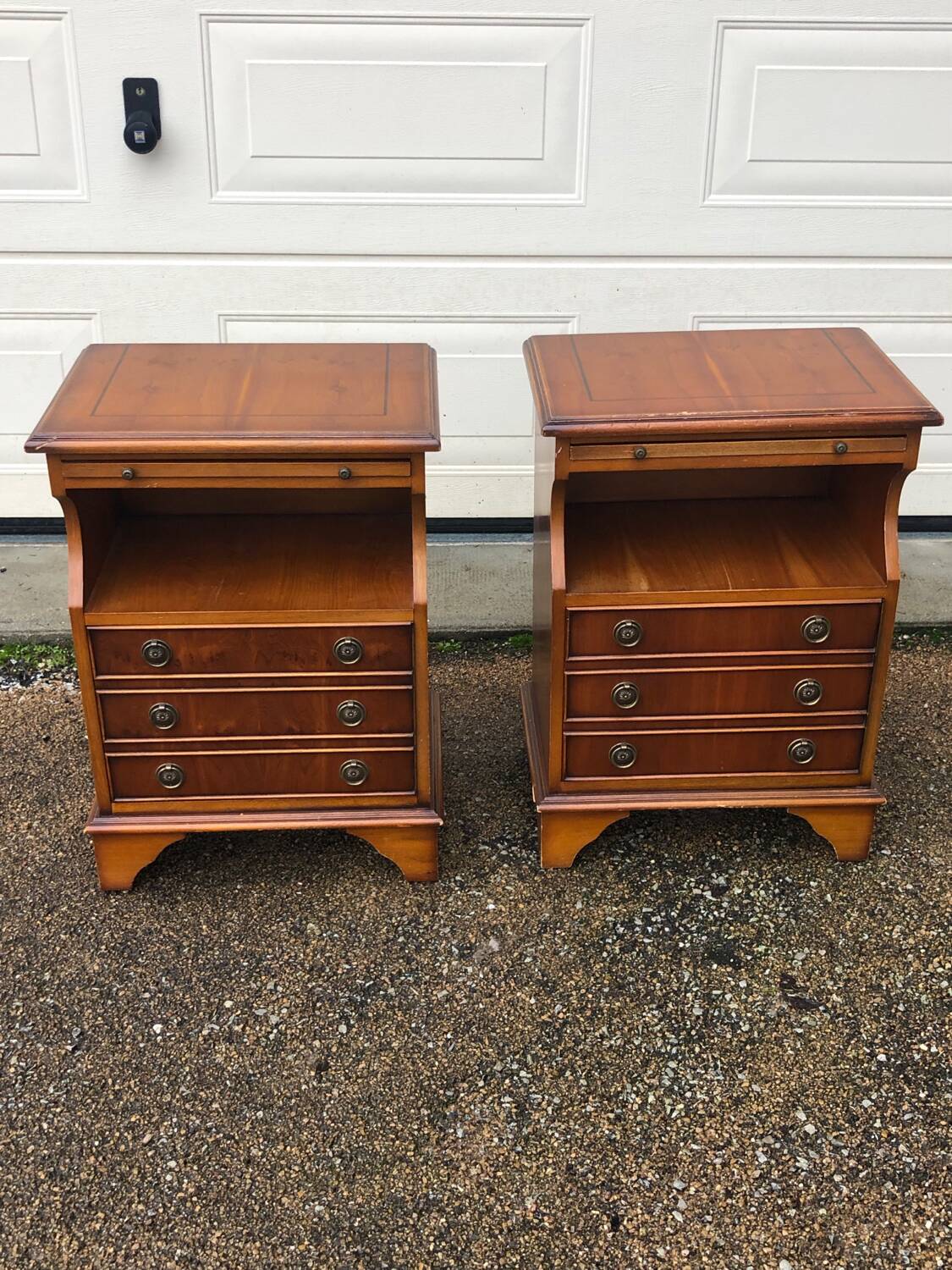 2 old wooden bedside tables with leather top
