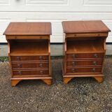 2 old wooden bedside tables with leather top