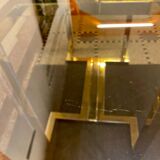 Belgo chrome dining table from the 70s with smoked glass