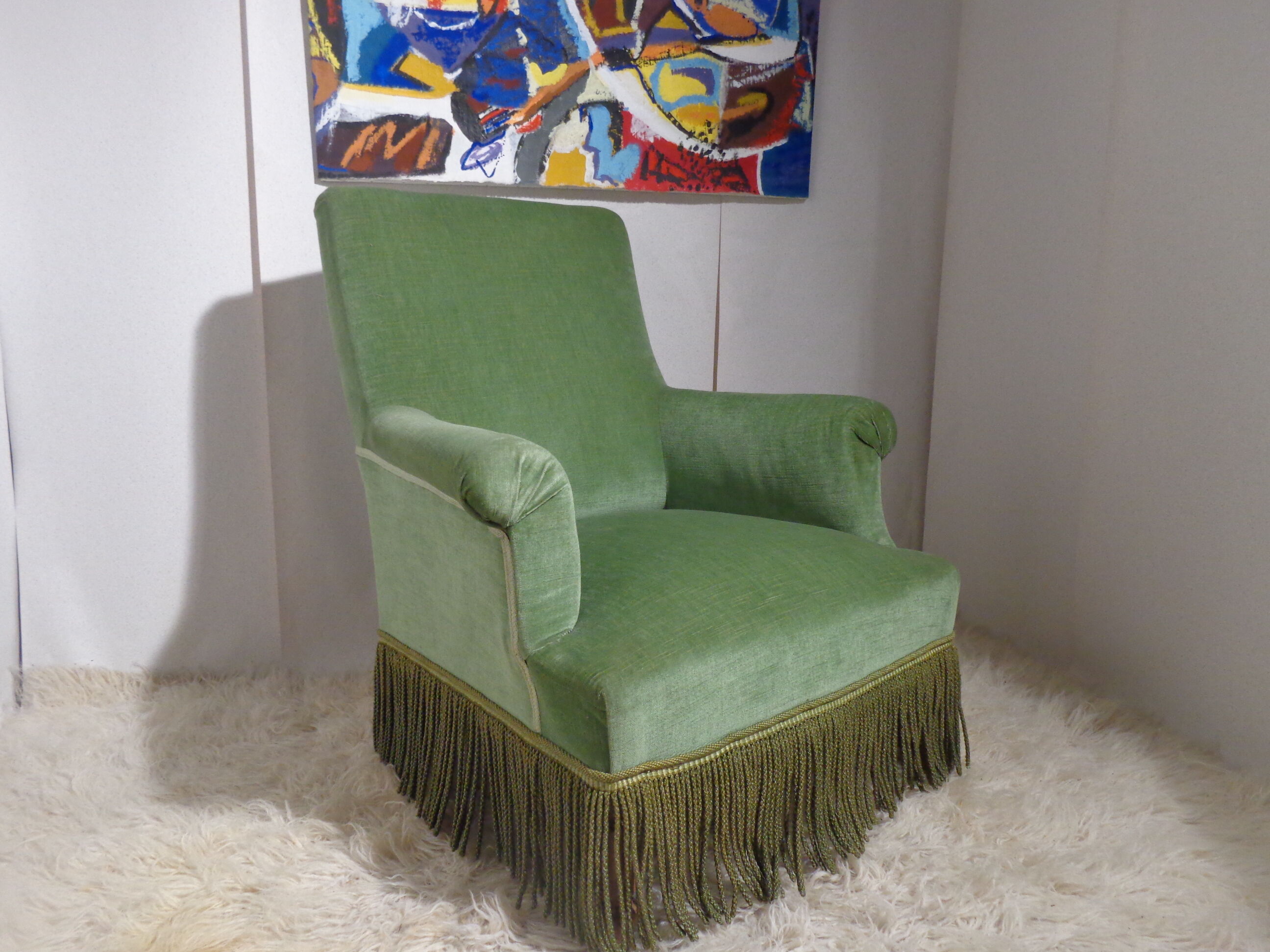 Pair of toad armchairs in green velvet