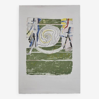 Lithographie couleur de Jörgen Fogelqvist, Composition avec figures, 1977