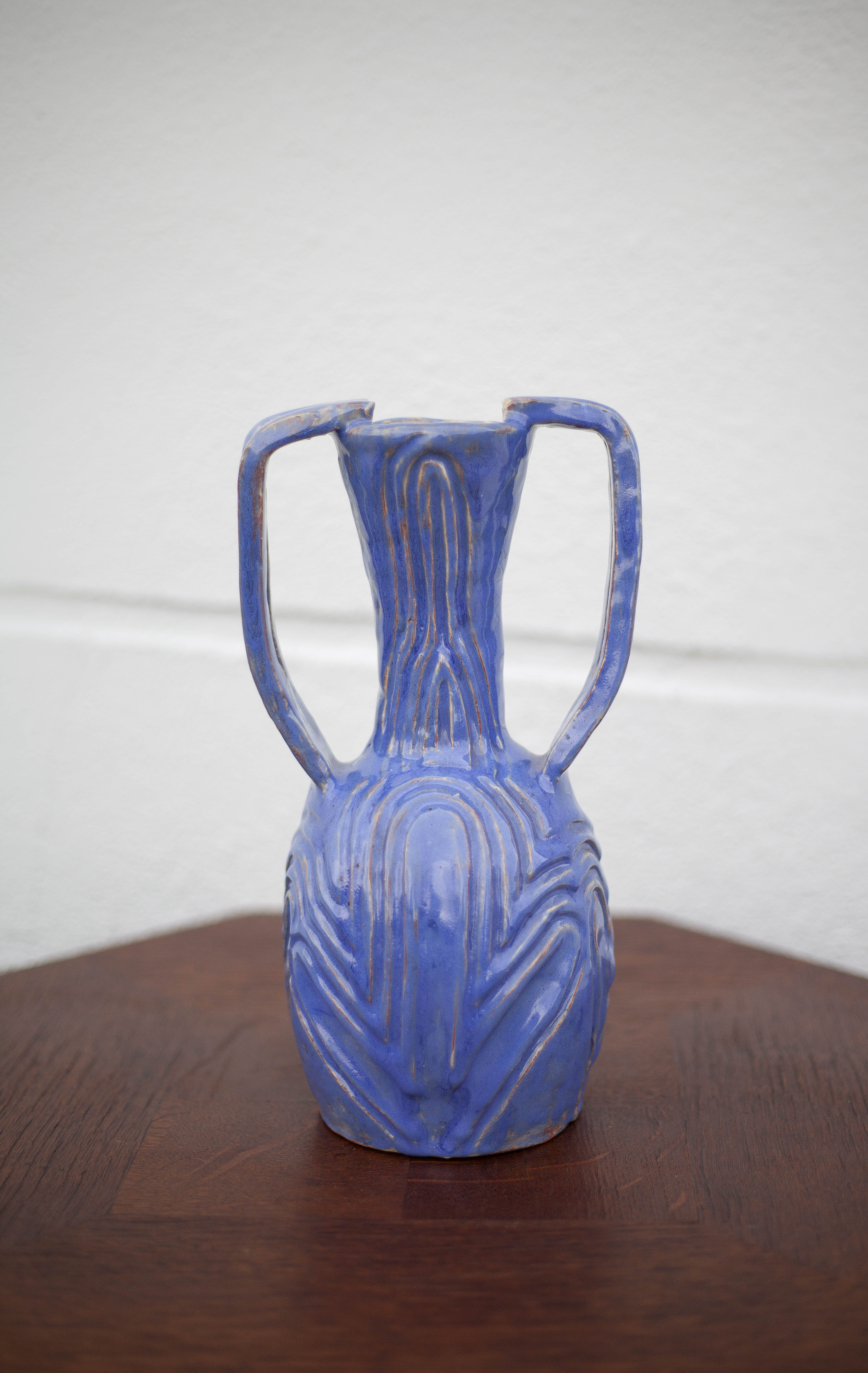 Vase in brutalist blue glazed terracotta 70