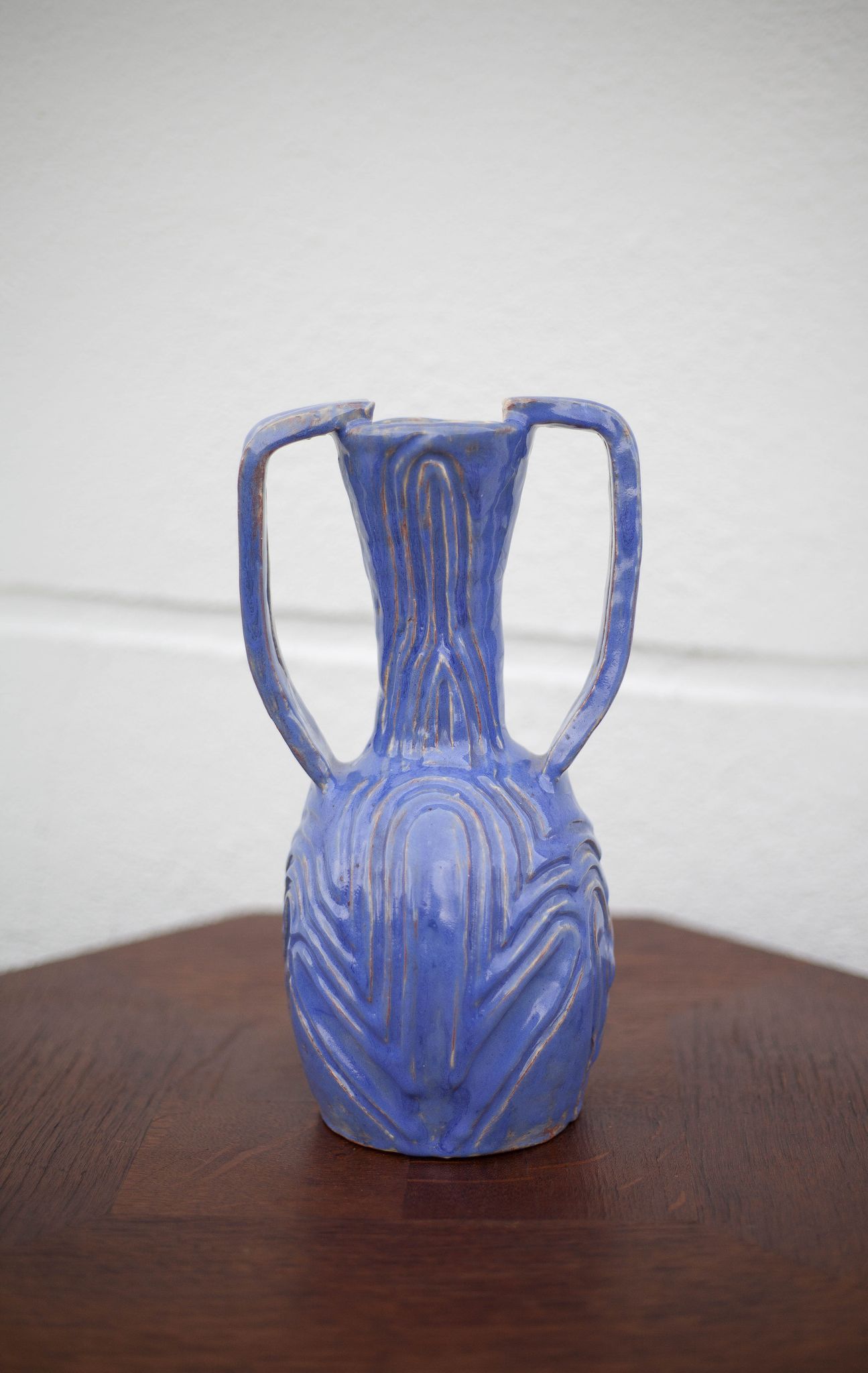 Vase in brutalist blue glazed terracotta 70