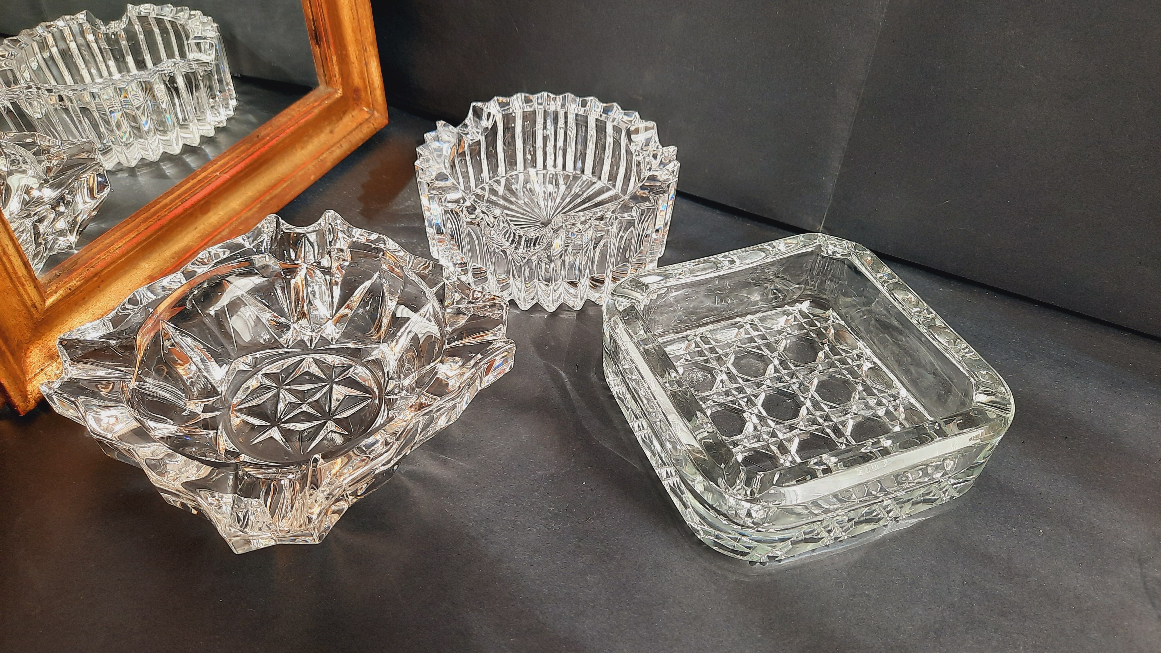 Lot 3 vide-poches verre ciselé