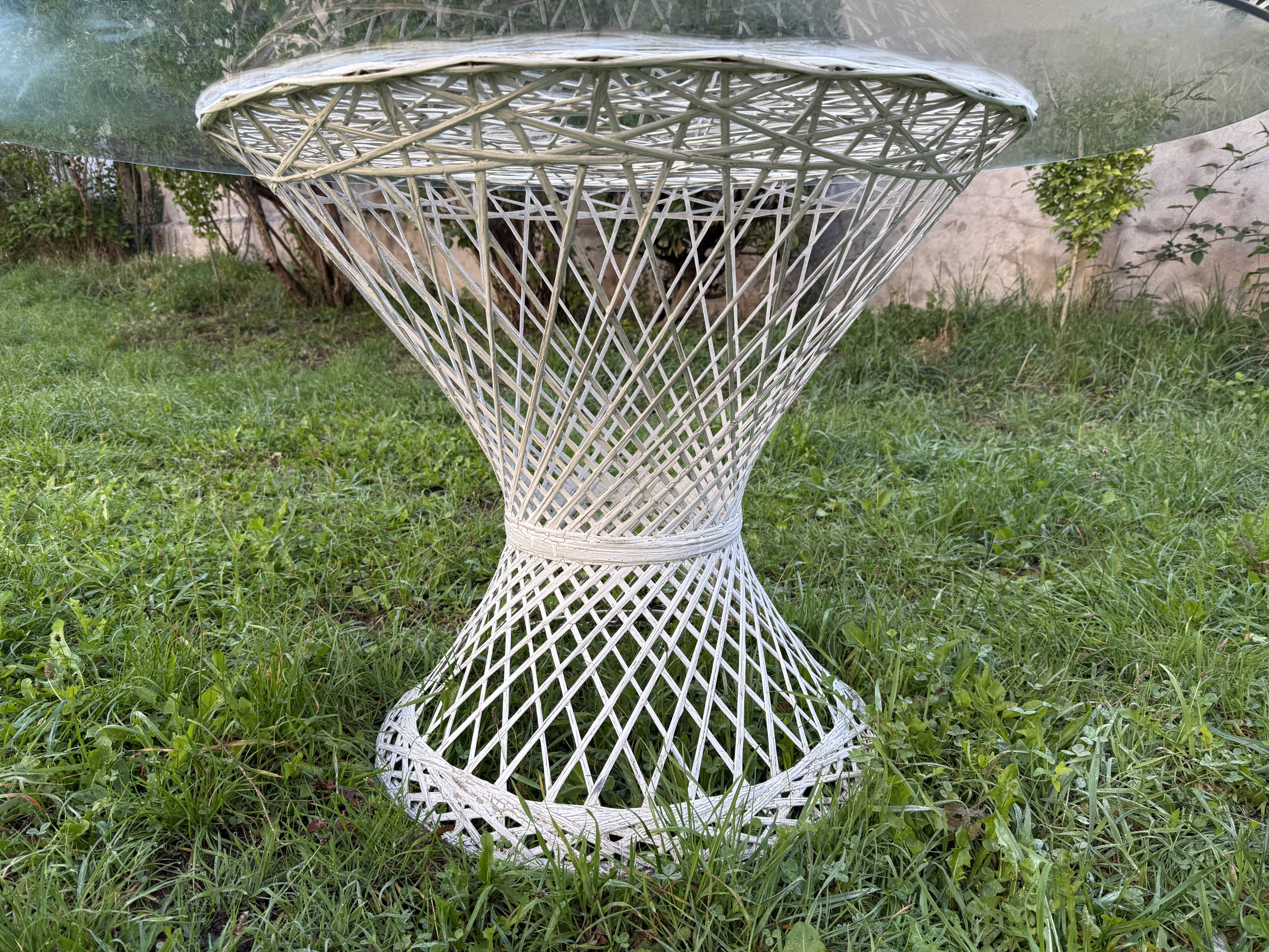 Russell Woodward garden table, fibreglass woven.