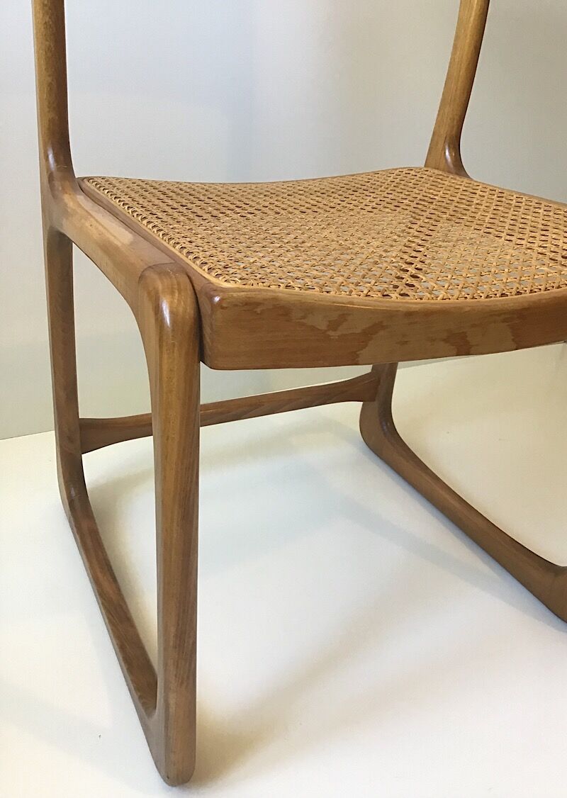 Set de 6 chaises traîneau cannées baumann, années 60