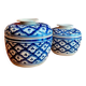 Pots Boule asiatiques en céramique émaillée bleu et blanc