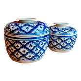 Blue and white glazed ceramic Asian bowls
