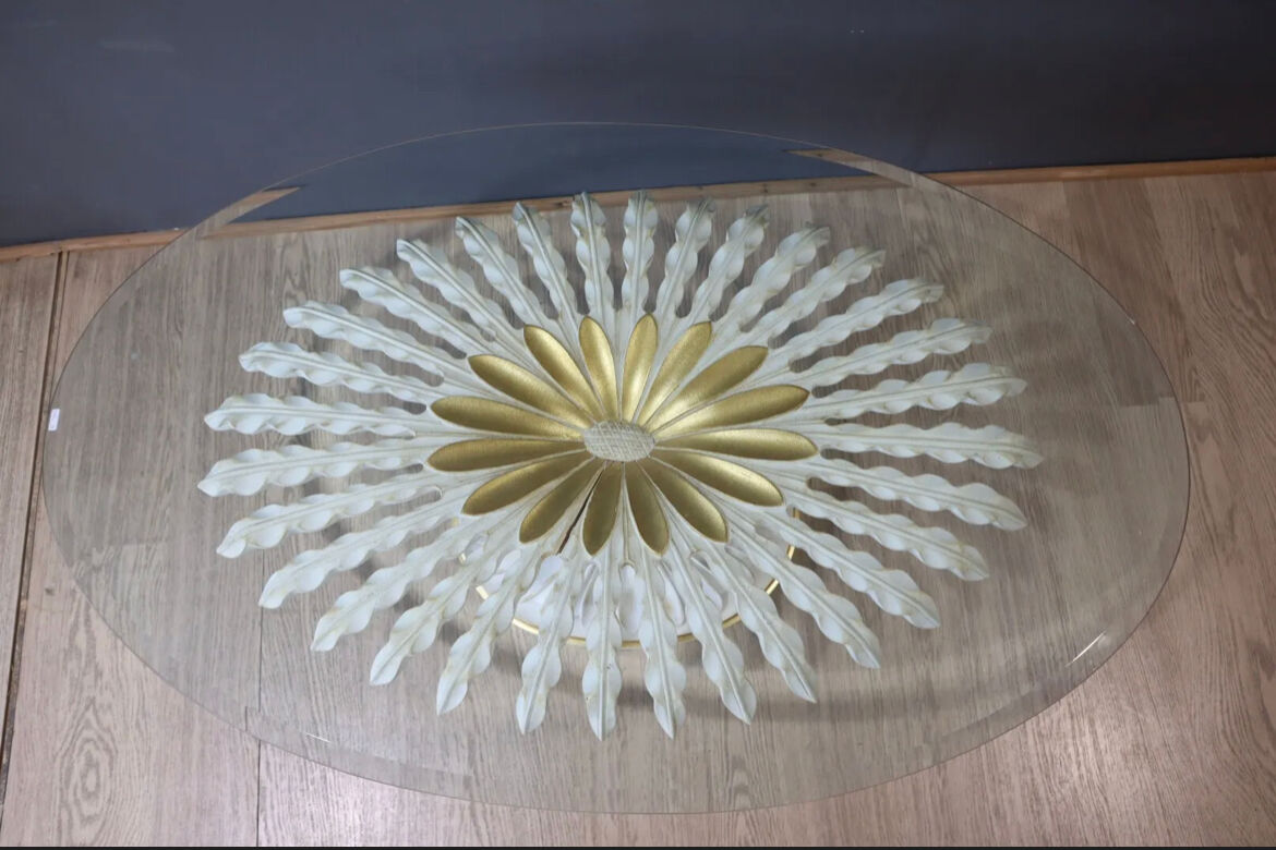 Oval coffee table "palm tree" in metal and glass