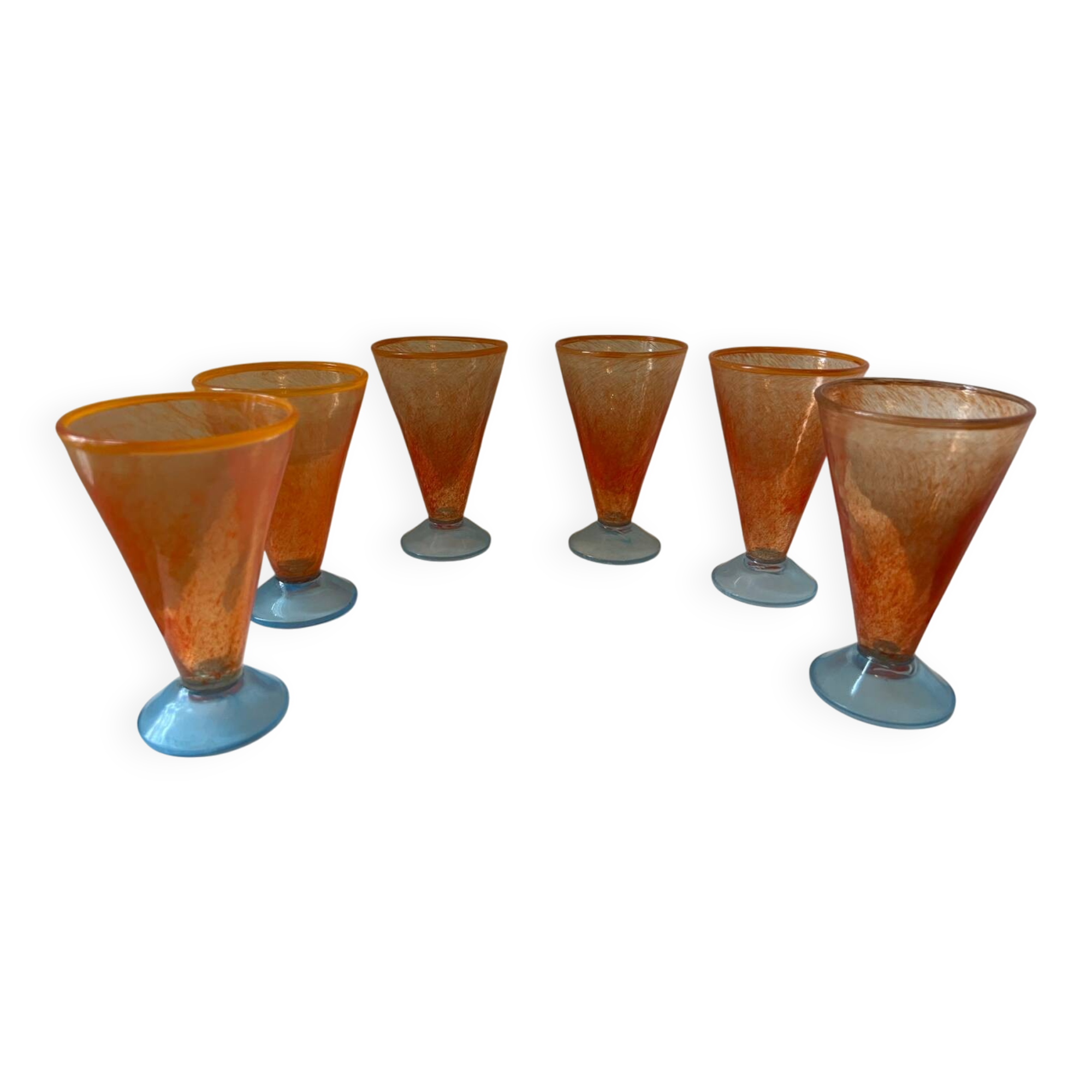 Set of 6 orange and blue vintage design stemmed glasses from the 1990s by A.GRAY.