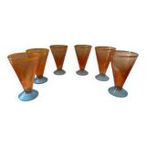 Set of 6 orange and blue vintage design stemmed glasses from the 1990s by A.GRAY.