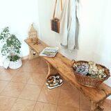 Large old oak farm bench with heart decor