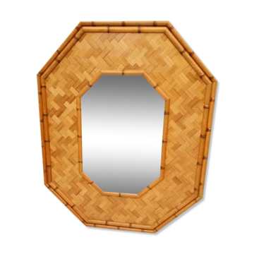 Miroir octogonal en rotin XXème