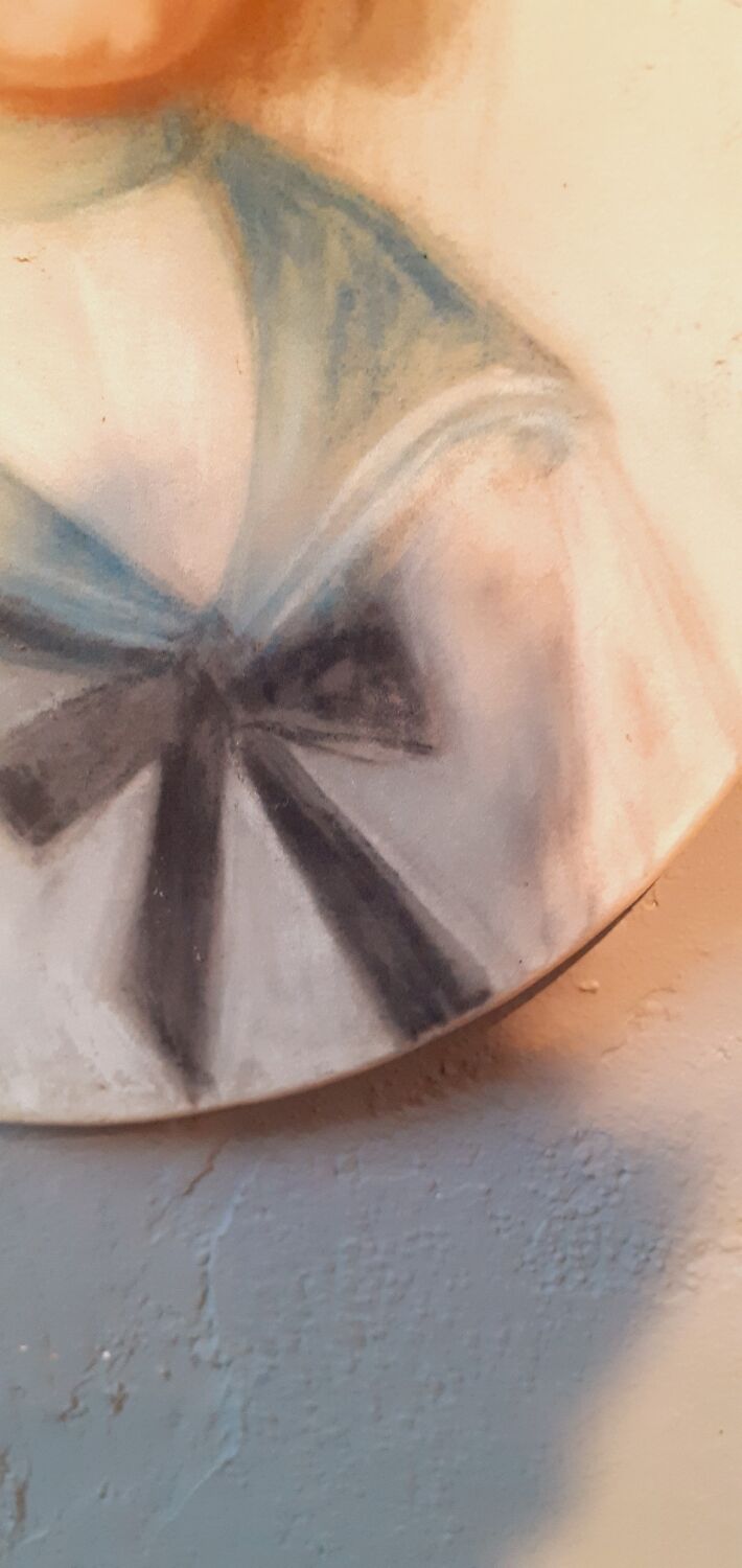 Pastel Old Portrait Of A Child Dated 1921 And Signed