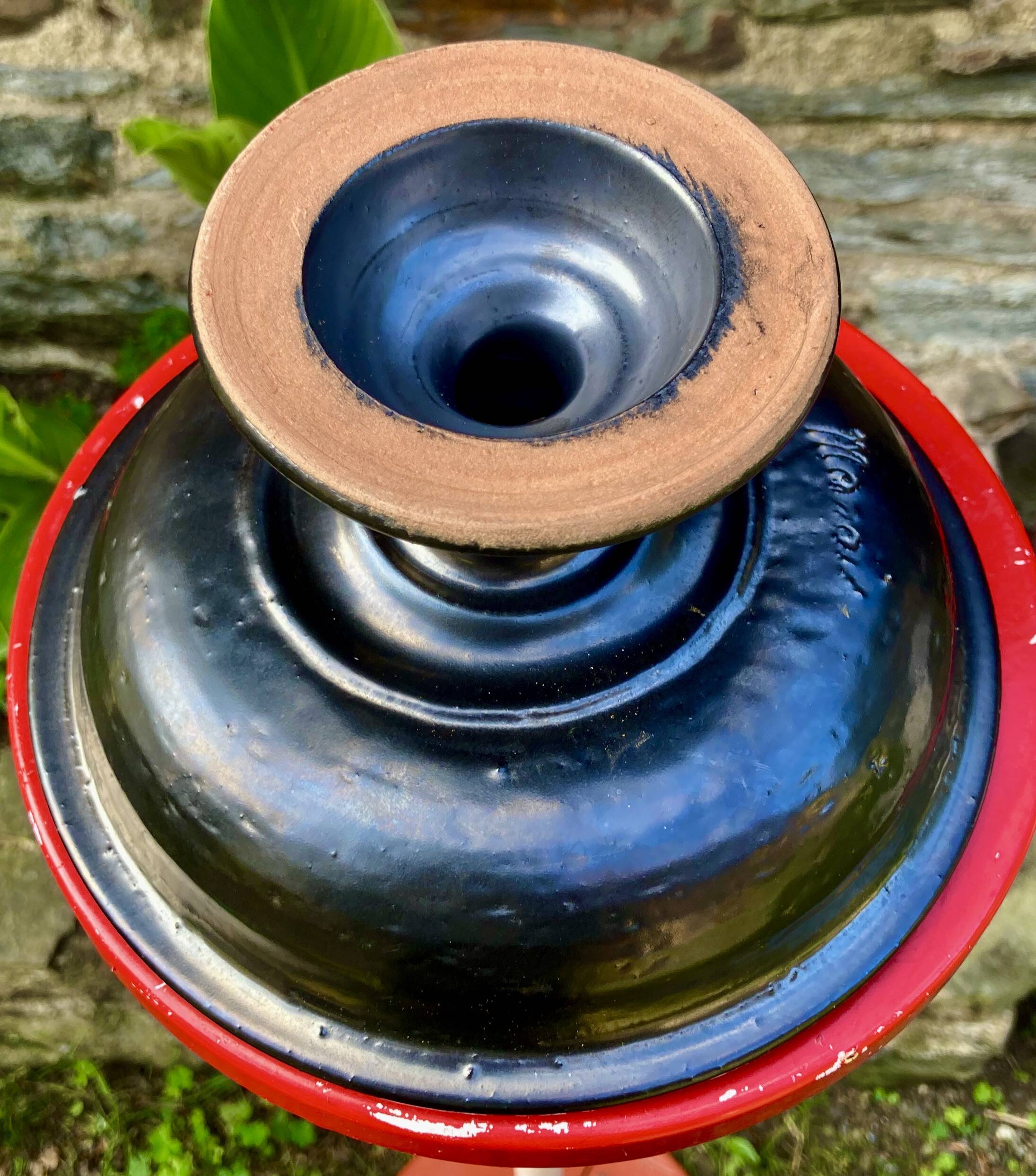 Magnificent ceramic bowl, signed jean marais, black enamel