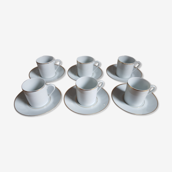 Set of 6 cups coffee porcelain gold liserets