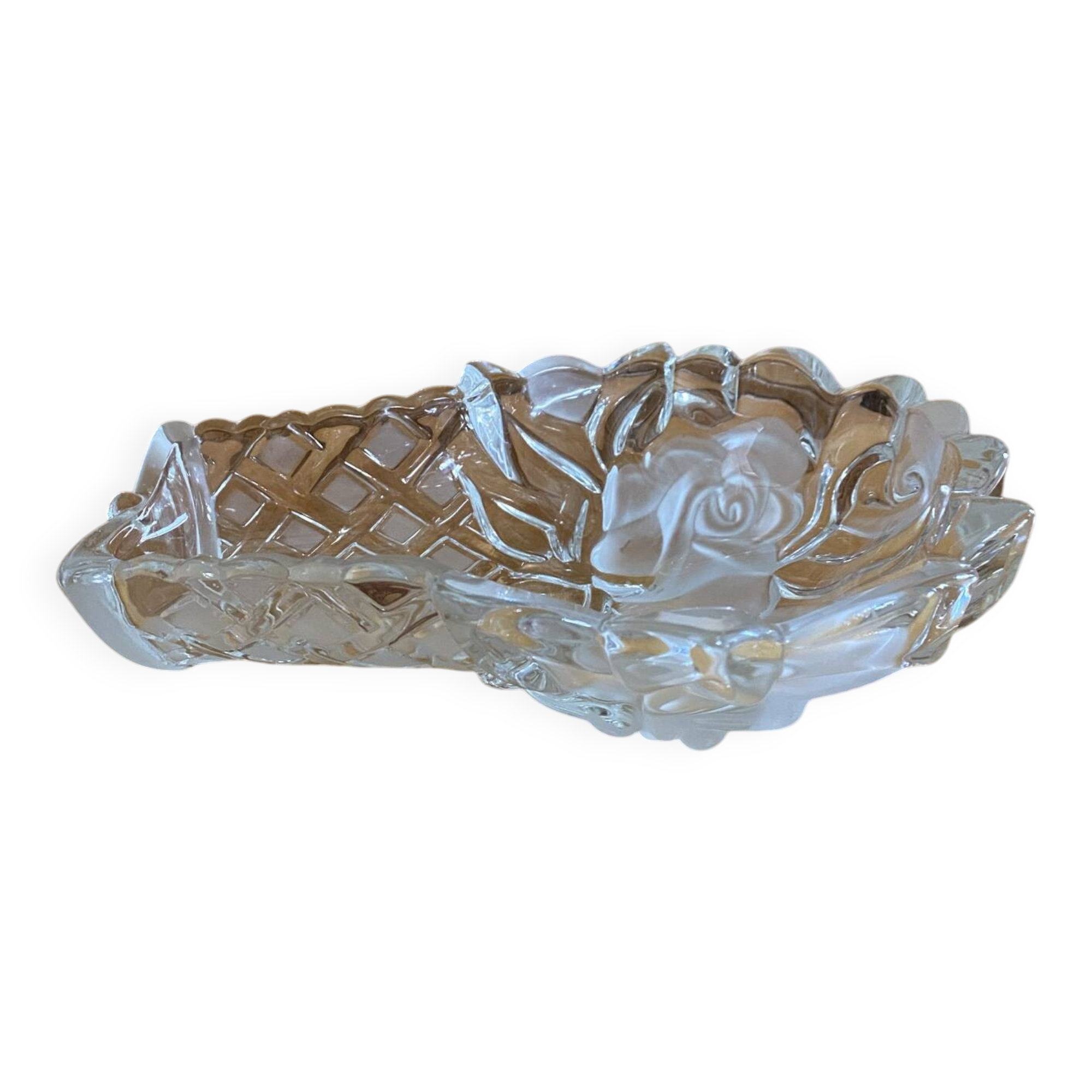 Old walther-glas pocket video vintage moulded crystal rose basket
