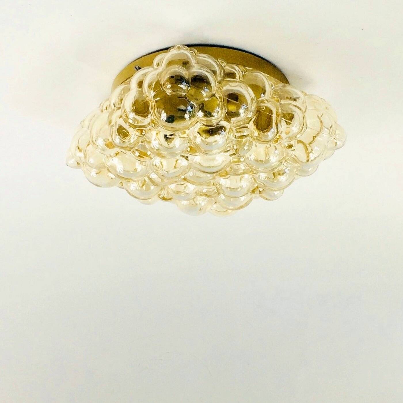 Large Amber Bubble Glass Ceiling Light/Flush Mount by Helena Tynell for Limburg, Germany, 1960s