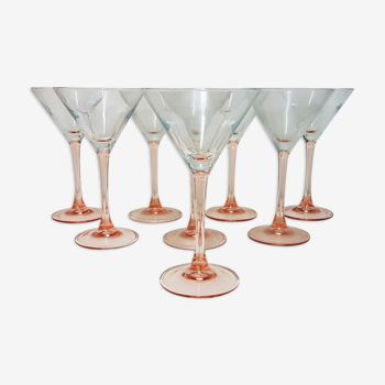 Lot de 8 verres à cocktail à pied en verre rose, fabriqué en France