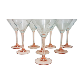 Lot de 8 verres à cocktail à pied en verre rose, fabriqué en France